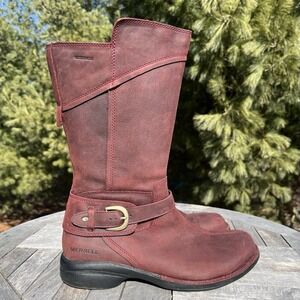 Merrell Captiva Buckle Down Riding Boots Wmns 9 Leather Waterproof Tall Burgundy